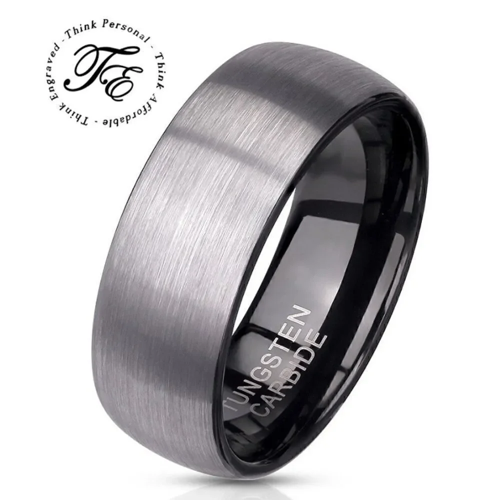Men's Real Black and Silver Tungsten Wedding Ring  Brushed Steel Band -